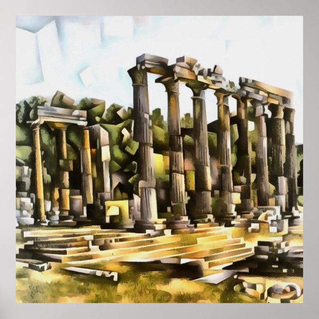 Poster Estilo geométrico das ruínas do templo romano anti (Frente)