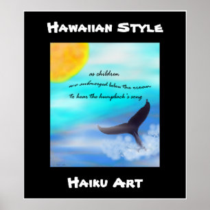 Pôster Estilo Havaiano - Baleia-de-jubarte Haiku Art Impr