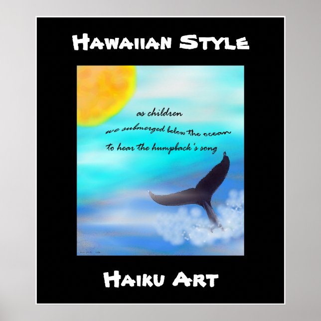 Pôster Estilo Havaiano - Baleia-de-jubarte Haiku Art Impr (Frente)
