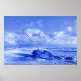 Poster Estilo Holandês Delft Blue Sailboat Wreck Náutico