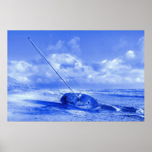 Poster Estilo Holandês Delft Blue Sailboat Wreck Náutico