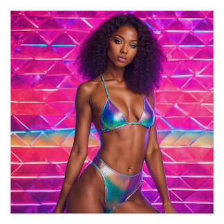 Pôster Estilo Holográfico do Modelo de maiô dos anos 90
