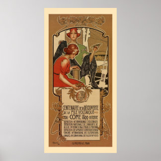 Pôster Estilo Italiano Art Nouveau Centenário A. Volta