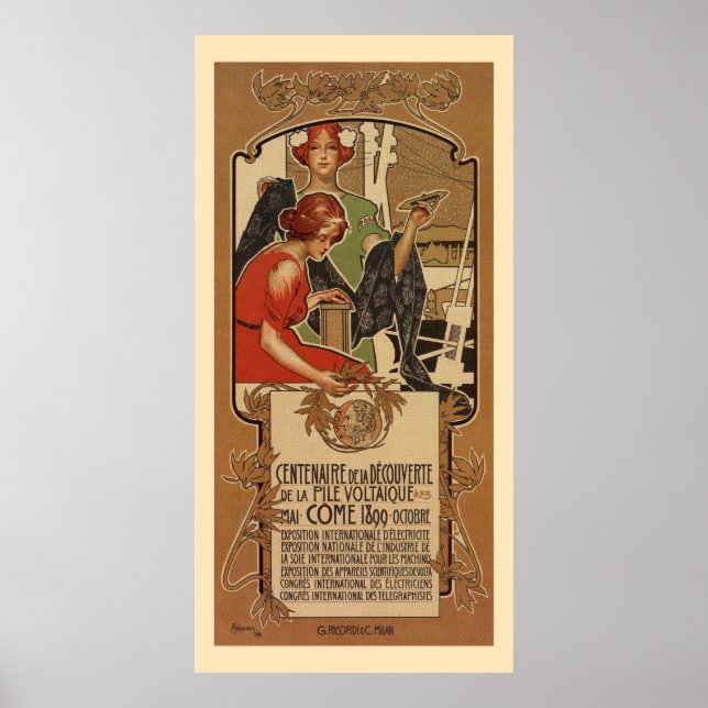 Pôster Estilo Italiano Art Nouveau Centenário A. Volta (Frente)