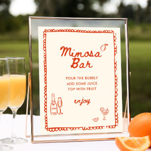 Poster Estilo Italiano Laranja Mão Desenhada Mimosa Bar