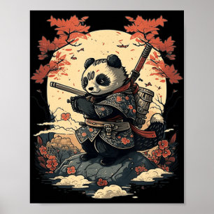 Poster Estilo japonês Samurai Anime Panda