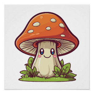 Pôster Estilo kawaii bonito, forragem de Mushroom
