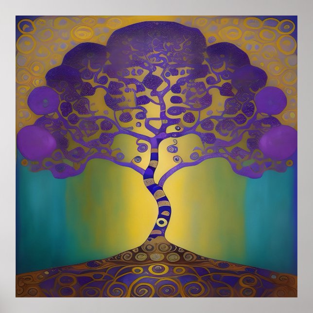 Poster estilo Klimt sunset do ouro (Frente)
