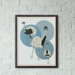 Poster Estilo Moderno dos Círculos Azuis e Emus<br><div class="desc">Adicione um toque selvagem à sua parede com este poster. Ilustrações modernas e realistas do estilo emus são colocadas sobre um fundo de círculos azuis-cinzas.</div>