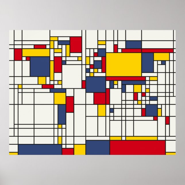 Pôster Estilo Mondrian do Abstrato do Mapa Mundial (Frente)