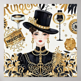Poster Estilo Moulin rouge, preto e dourado, Luxo rico