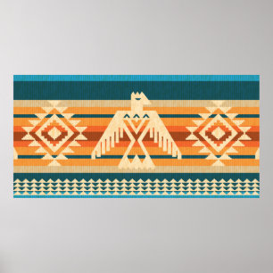 Poster Estilo Navajo abstrato com padrão uniforme com águ
