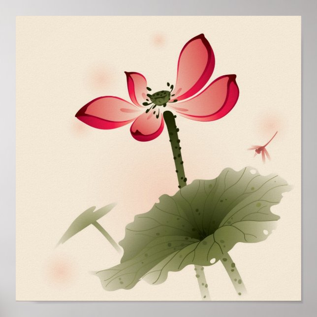 Pôster Estilo oriental Lotus (Frente)