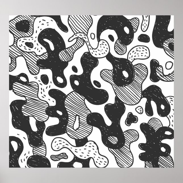 Poster Estilo Preto da Camuflagem de abstrato Doodle (Frente)