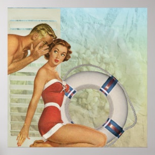 Poster Estilo retro do vintage do Pin-acima da praia