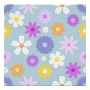 Pôster Estilo Retro dos Anos 70 Flor Lg Padrão Cores Past