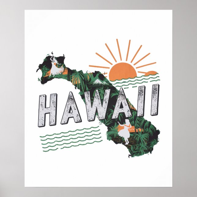 Poster Estilo Retro Hawaii Silhouette (Frente)