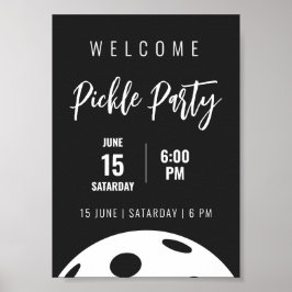 Poster Estilo Retro Neon Black Themed Pickleball Birday