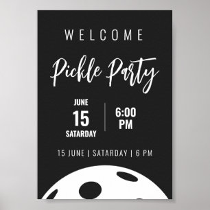 Poster Estilo Retro Neon Black Themed Pickleball Birday