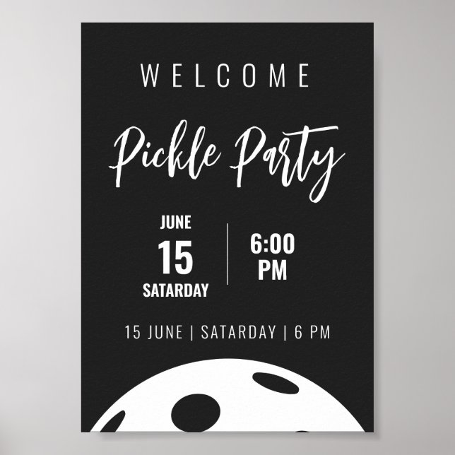 Poster Estilo Retro Neon Black Themed Pickleball Birday (Frente)