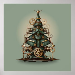 Poster Estilo Retroativo da Árvore de Natal Steampunk