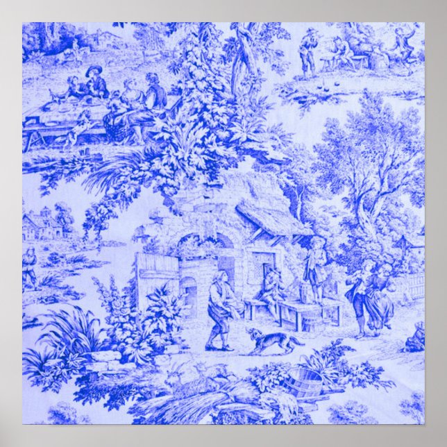 Poster Estilo Russo Francês Azul Branco Chinoiserie Chino (Frente)