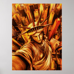Poster Estilo Selfie da Estátua da Liberdade Pintura a Ól