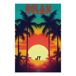 Pôster Estilo Tropical 80s Retroativo brilhante