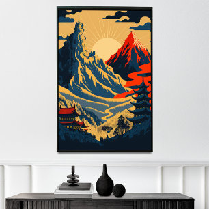 Poster estilo ukiyo-e em cascata