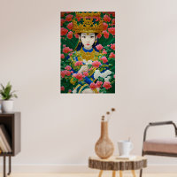 Estilo Vintage Abstrato asiática Garota com Flores