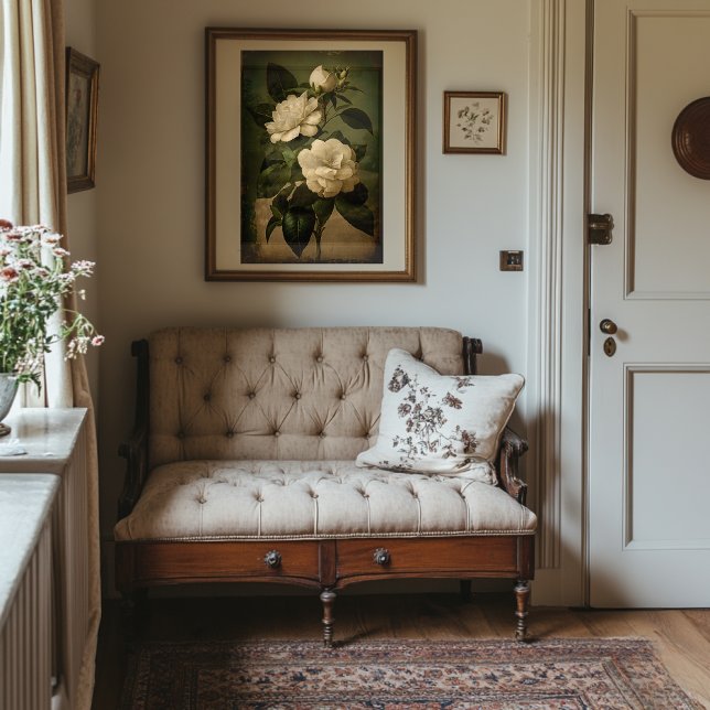 Poster Estilo Vintage Arte Branca de Gardenia - Baixável (Criador carregado)