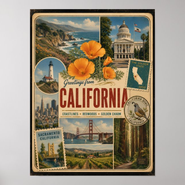 Poster Estilo Vintage Autêntico da Califórnia (Frente)