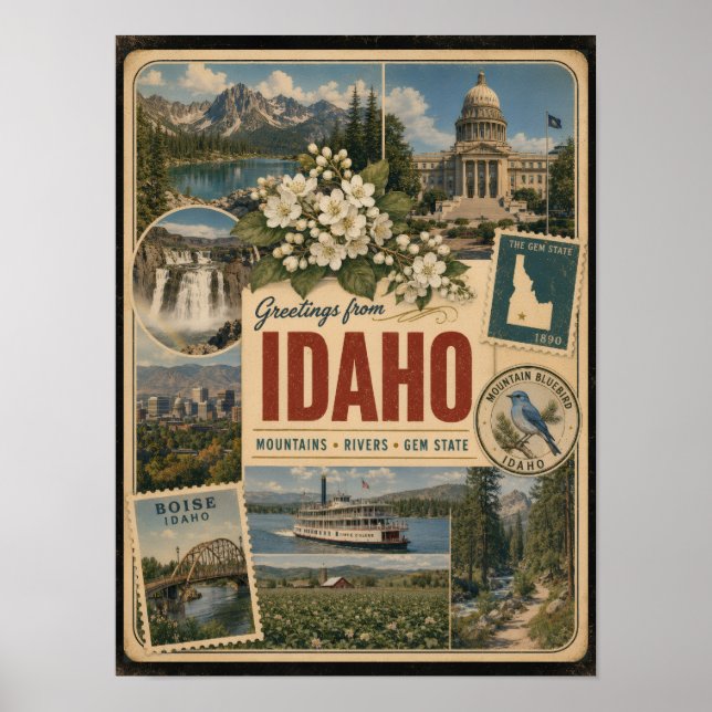 Poster Estilo Vintage Autêntico de Idaho (Frente)