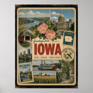 Poster Estilo Vintage Autêntico de Iowa
