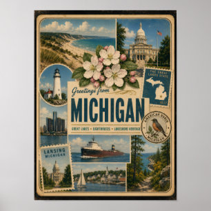 Poster Estilo Vintage Autêntico de Michigan
