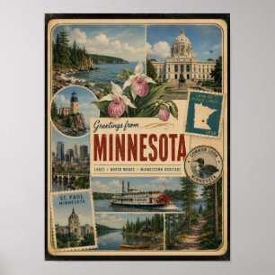 Poster Estilo Vintage Autêntico de Minnesota