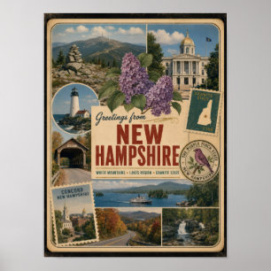 Poster Estilo Vintage Autêntico de New Hampshire