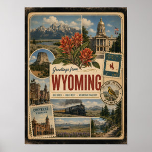 Poster Estilo Vintage Autêntico de Wyoming