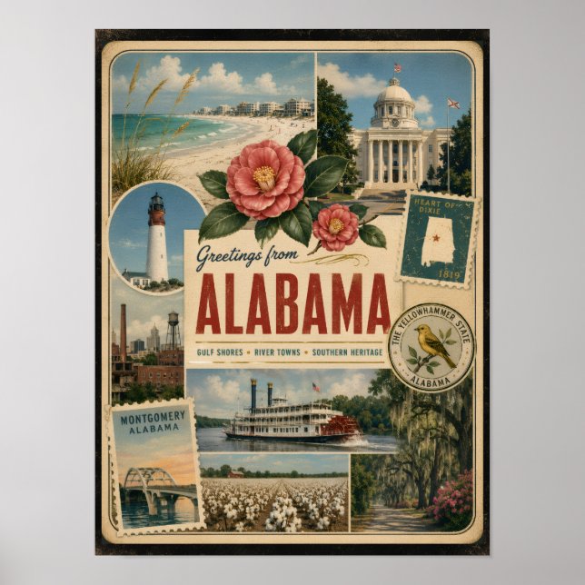 Poster Estilo Vintage Autêntico do Alabama (Frente)