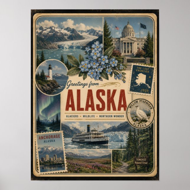 Poster Estilo Vintage Autêntico do Alasca (Frente)
