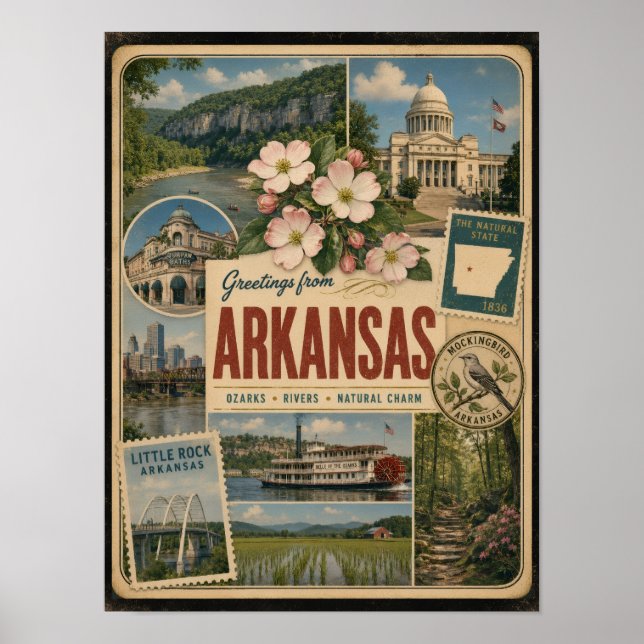 Poster Estilo Vintage Autêntico do Arkansas (Frente)