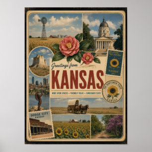 Poster Estilo Vintage Autêntico do Kansas