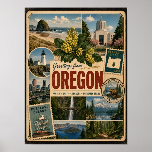 Poster Estilo Vintage Autêntico Oregon (Frente)