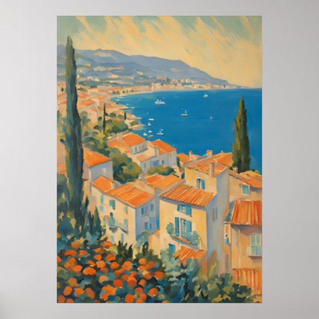Poster Estilo Vintage Cote D'Azur French Viagem Watercolo (Frente)