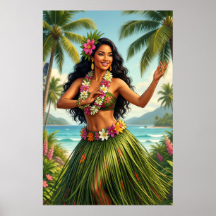 Poster Estilo Vintage Havaiano Garota Hula Viagem