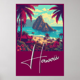 Poster Estilo Vintage Havaiano Viagem Honolulu Meio do Pa