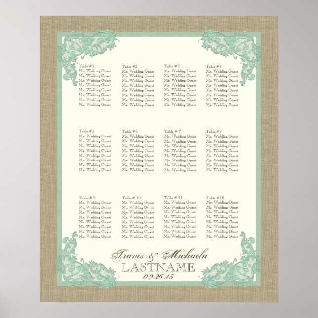 Pôster Estilo Vintage Lace Design Seafoam Verde (Frente)