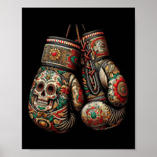 Poster Estilo Vintage mexicano Boxando luvas Aztec Mayan