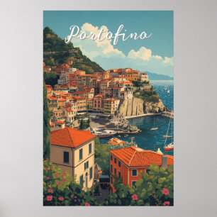 Poster Estilo Vintage Portofino Genova Itália