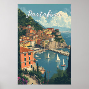 Poster Estilo Vintage Portofino Genova Itália